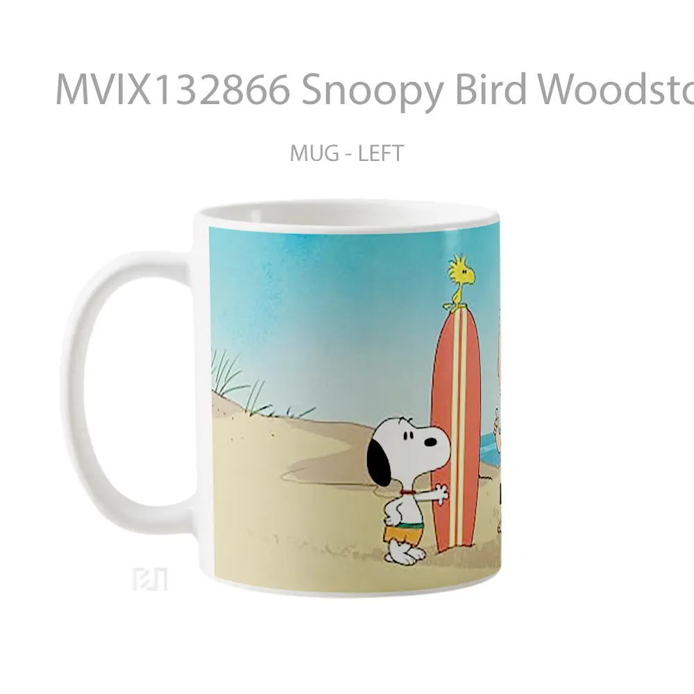 Mug Snoopy Bird Woodstock And Charlie Brown On The Beach Gelas Hewan Lucu - All-side / Desain