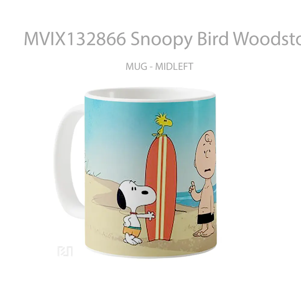 Mug Snoopy Bird Woodstock And Charlie Brown On The Beach Gelas Hewan Lucu - All-side / Desain