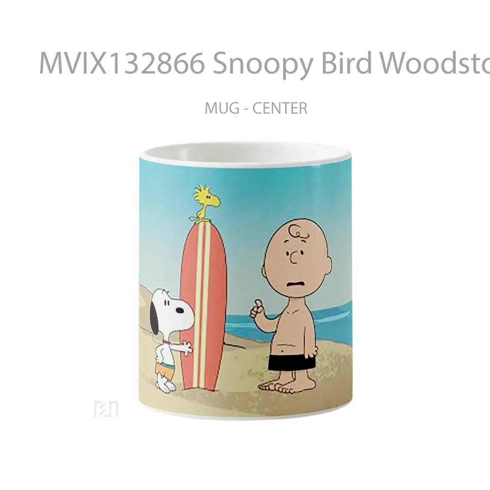Mug Snoopy Bird Woodstock And Charlie Brown On The Beach Gelas Hewan Lucu