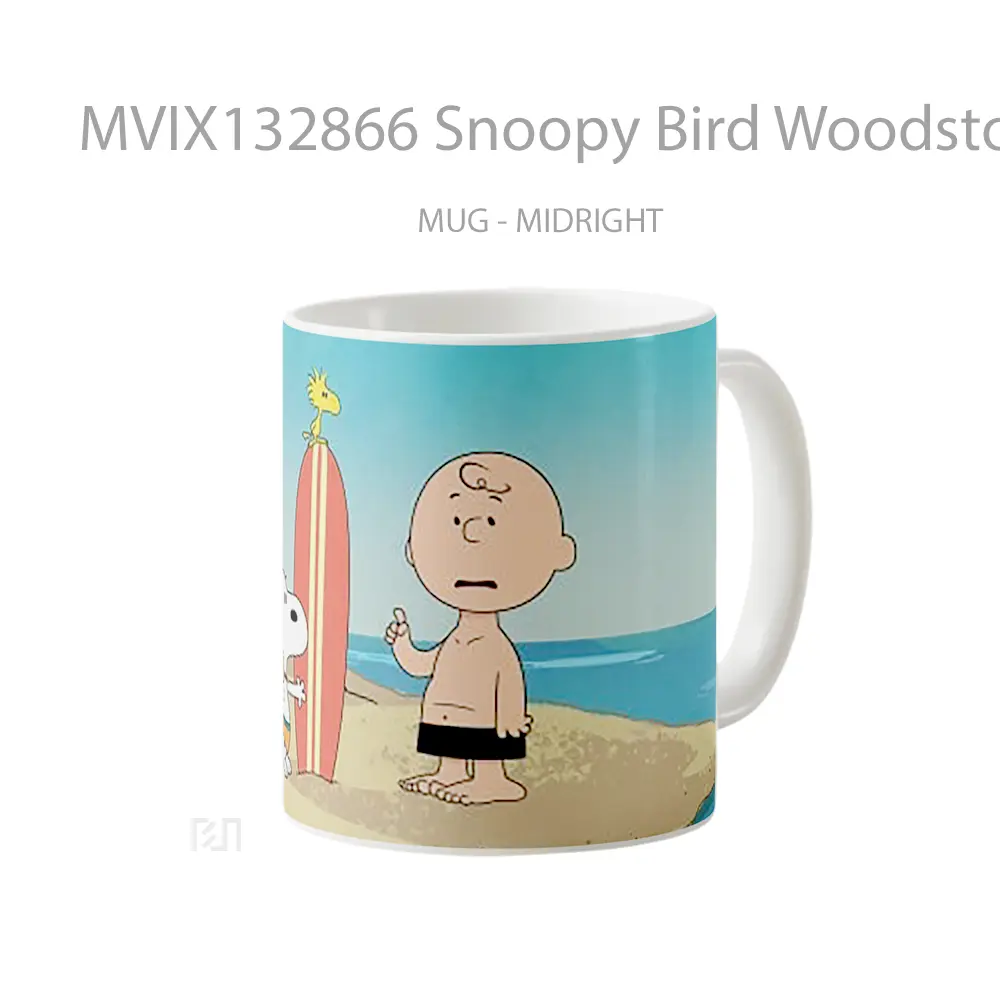 Mug Snoopy Bird Woodstock And Charlie Brown On The Beach Gelas Hewan Lucu - All-side / Desain