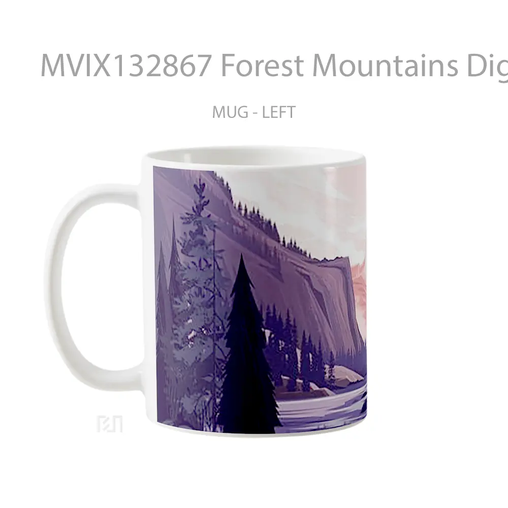 Mug Forest Mountains Digital Illustration Gelas Pemandangan Alam - All-side / Desain