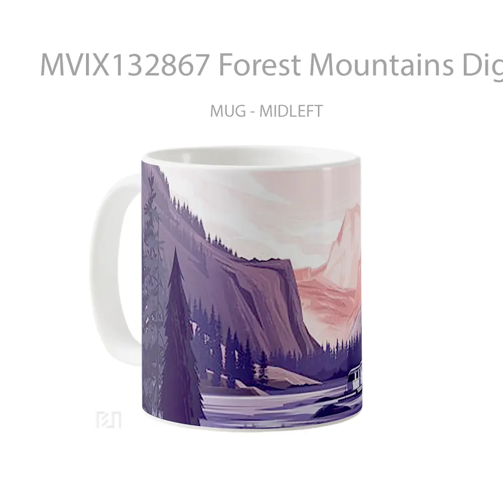 Mug Forest Mountains Digital Illustration Gelas Pemandangan Alam - All-side / Desain
