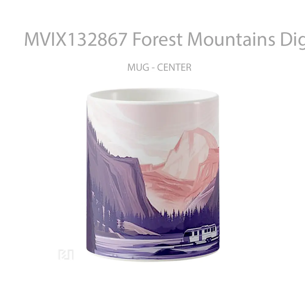 Mug Forest Mountains Digital Illustration Gelas Pemandangan Alam