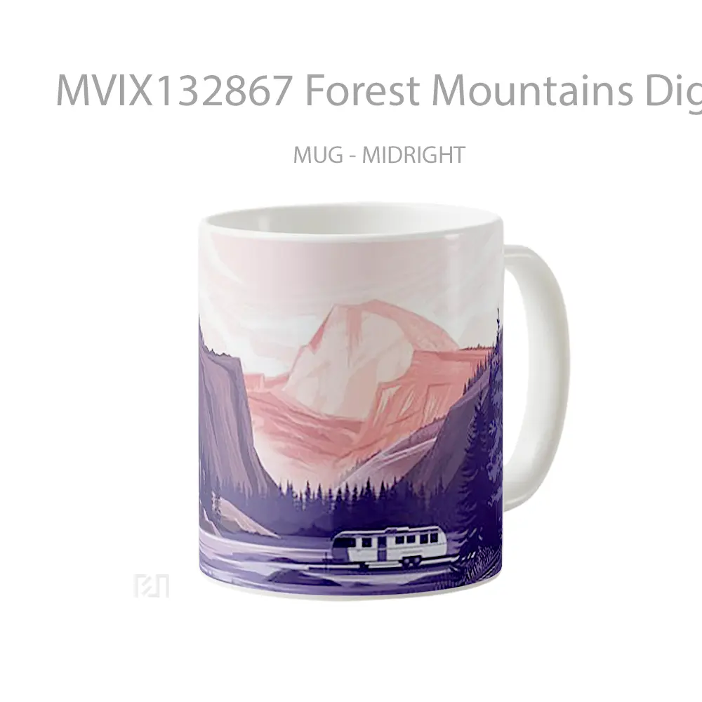 Mug Forest Mountains Digital Illustration Gelas Pemandangan Alam - All-side / Desain