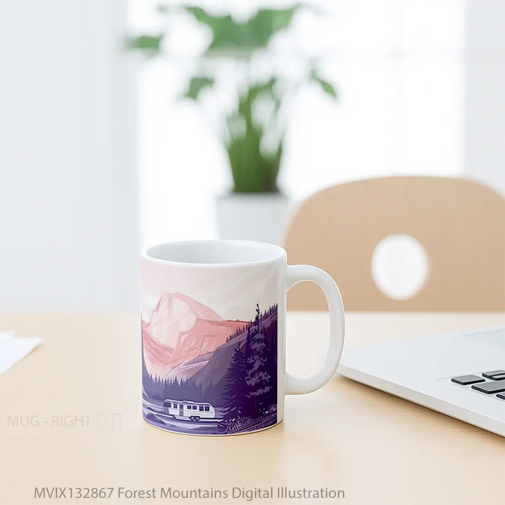 Mug Forest Mountains Digital Illustration Gelas Pemandangan Alam - All-side / Desain