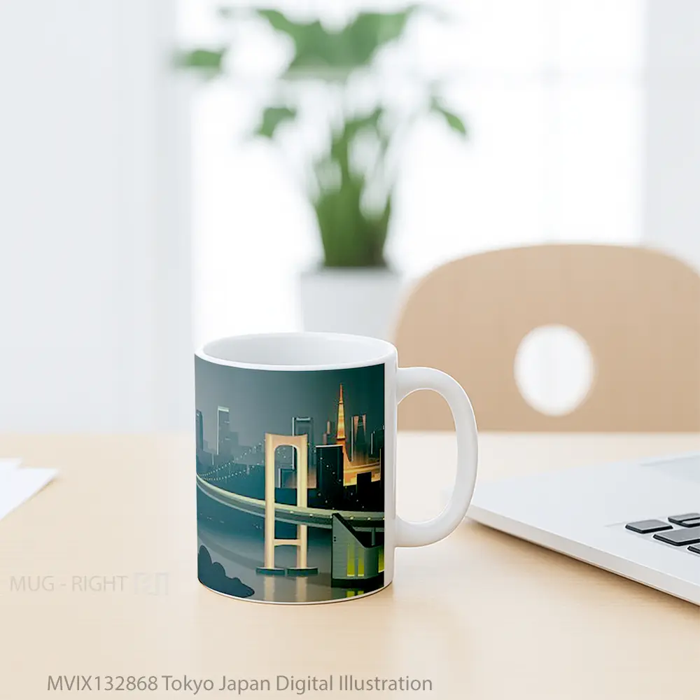 Mug Tokyo Japan Digital Illustration Gelas Seni Modern - All-side / Desain