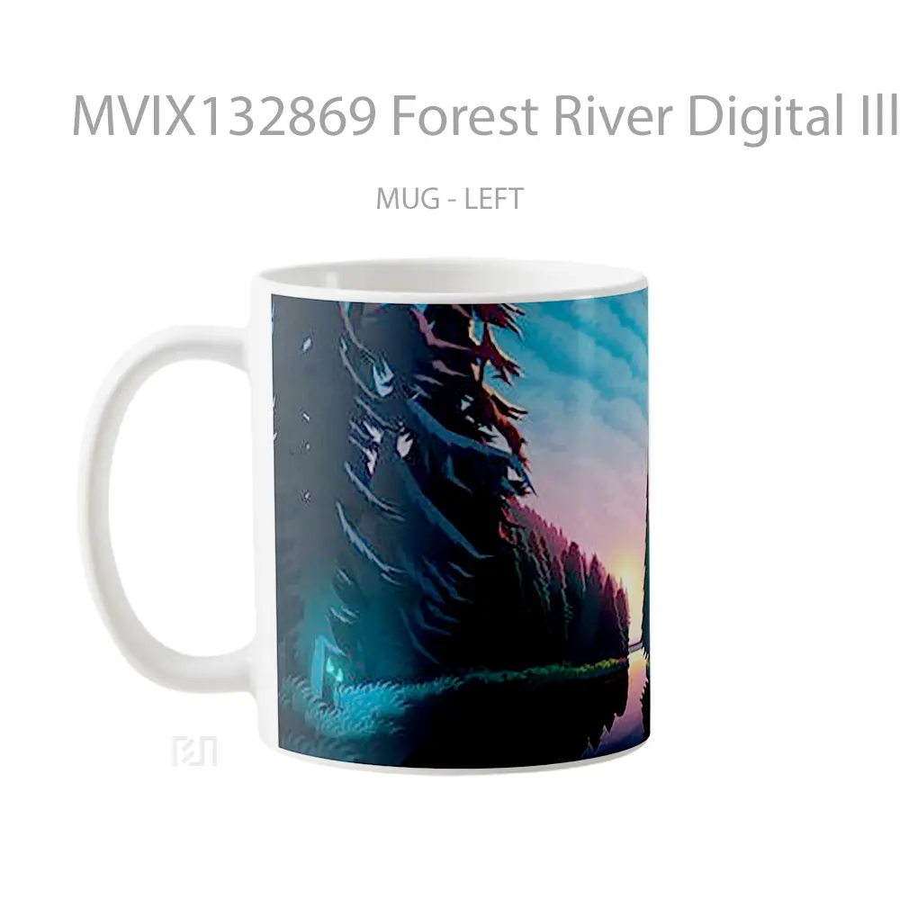 Mug Forest River Digital Illustration Gelas Pemandangan Alam - All-side / Desain