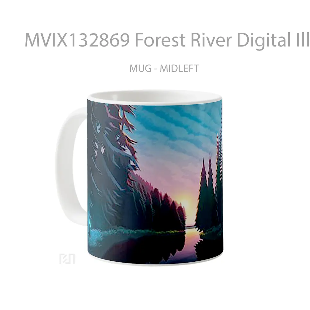 Mug Forest River Digital Illustration Gelas Pemandangan Alam - All-side / Desain