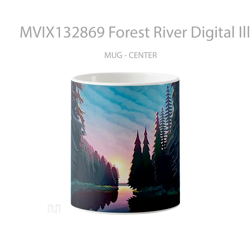 Mug Forest River Digital Illustration Gelas Pemandangan Alam