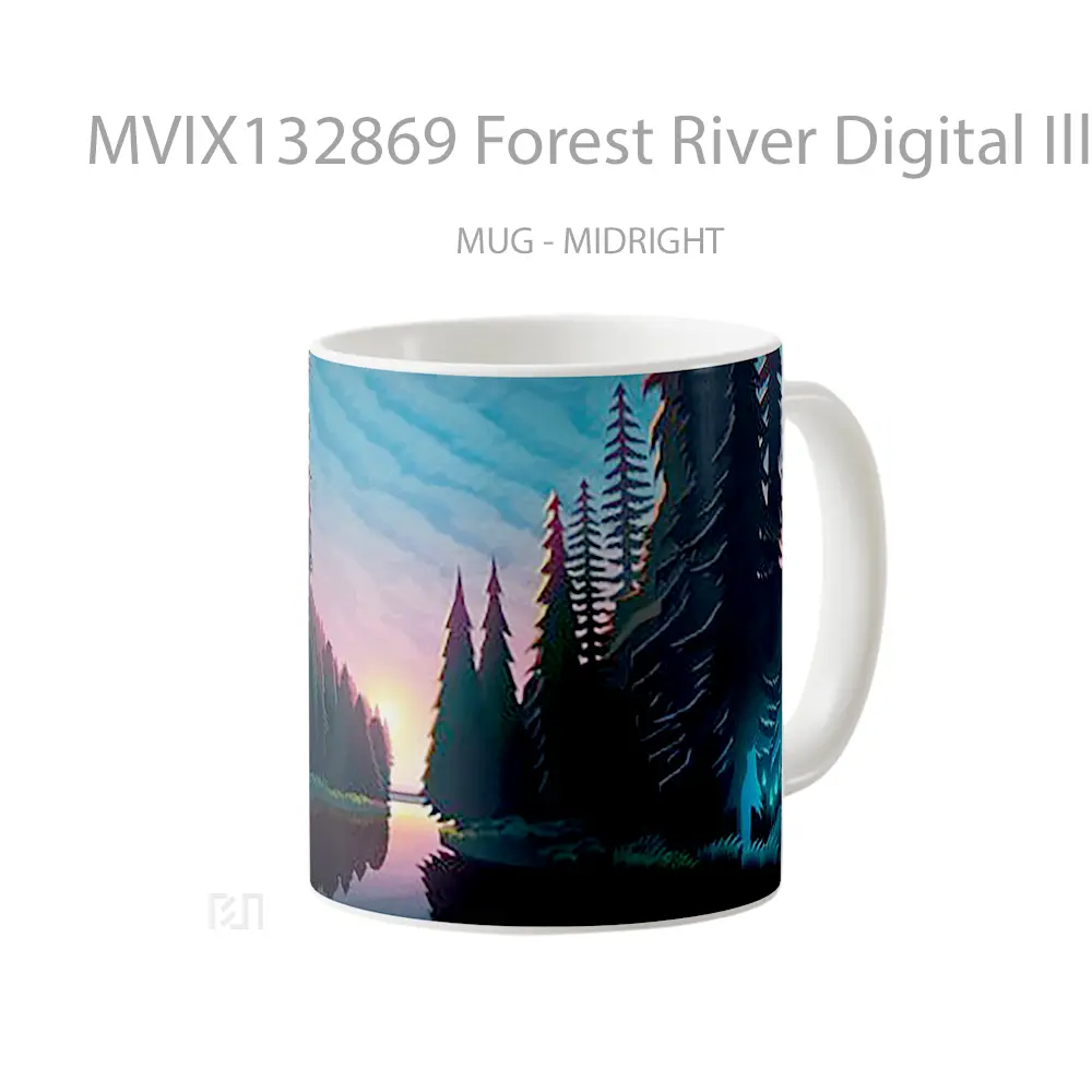Mug Forest River Digital Illustration Gelas Pemandangan Alam - All-side / Desain