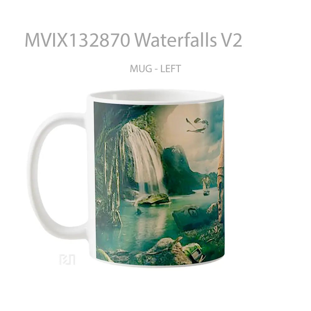 Mug Waterfalls V2 Gelas Pemandangan Alam - All-side / Desain