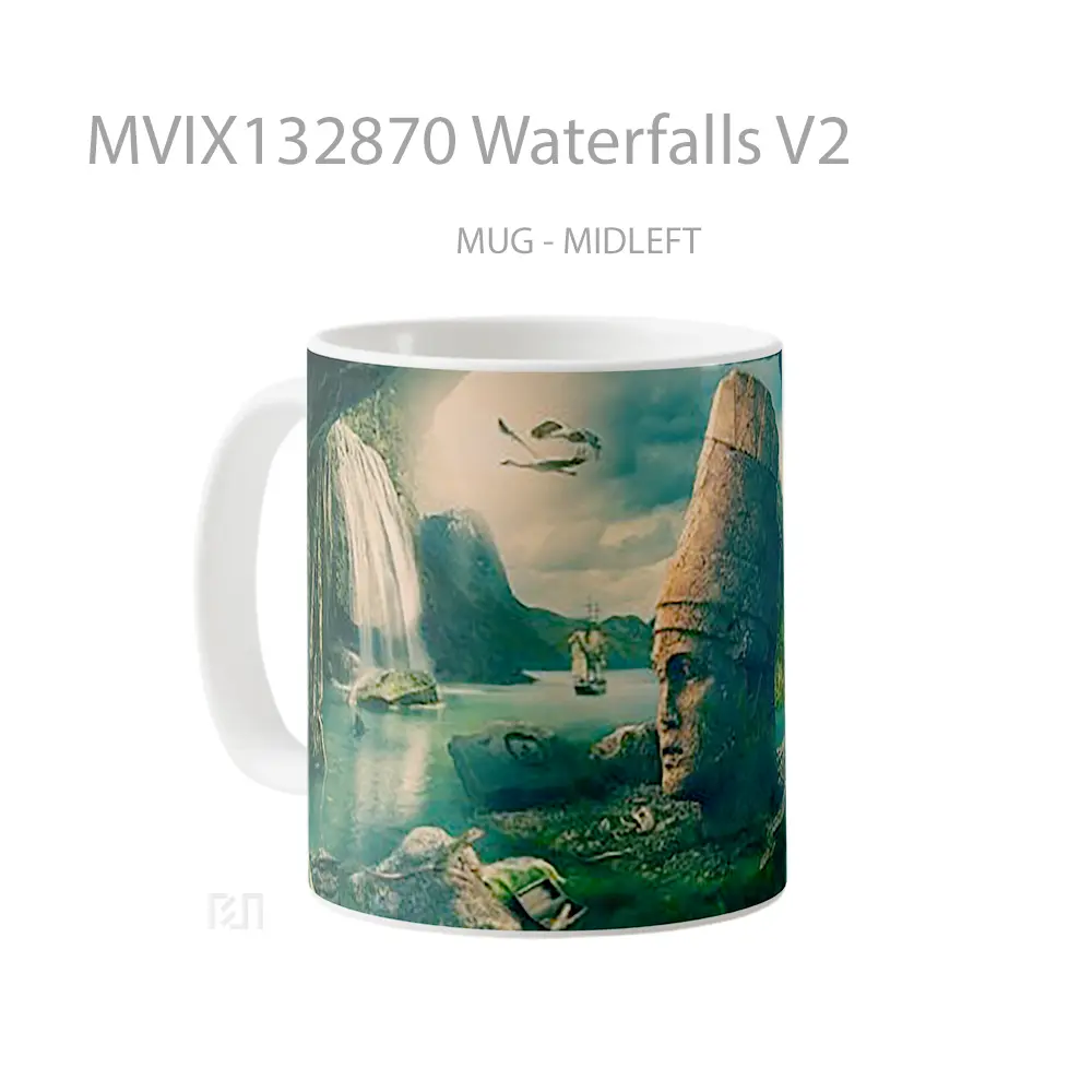 Mug Waterfalls V2 Gelas Pemandangan Alam - All-side / Desain