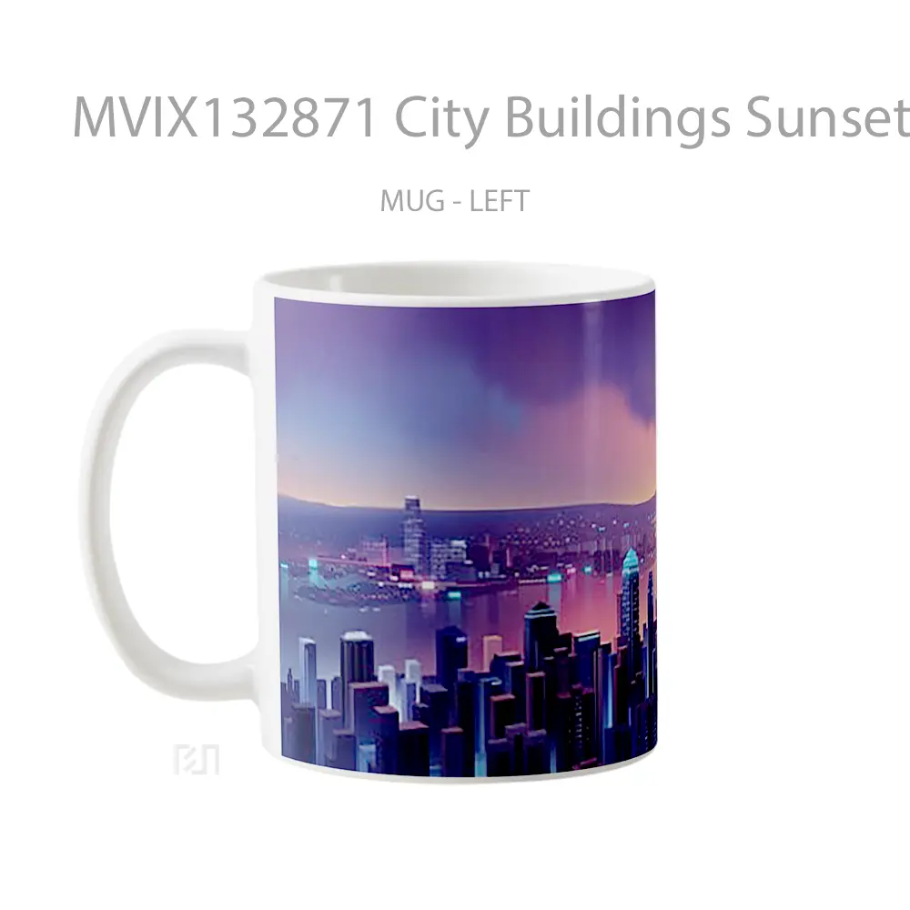 Mug City Buildings Sunset Neon Gelas Pemandangan Alam - All-side / Desain
