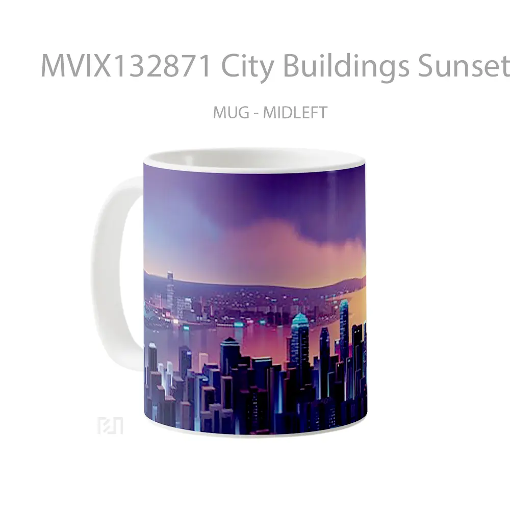 Mug City Buildings Sunset Neon Gelas Pemandangan Alam - All-side / Desain