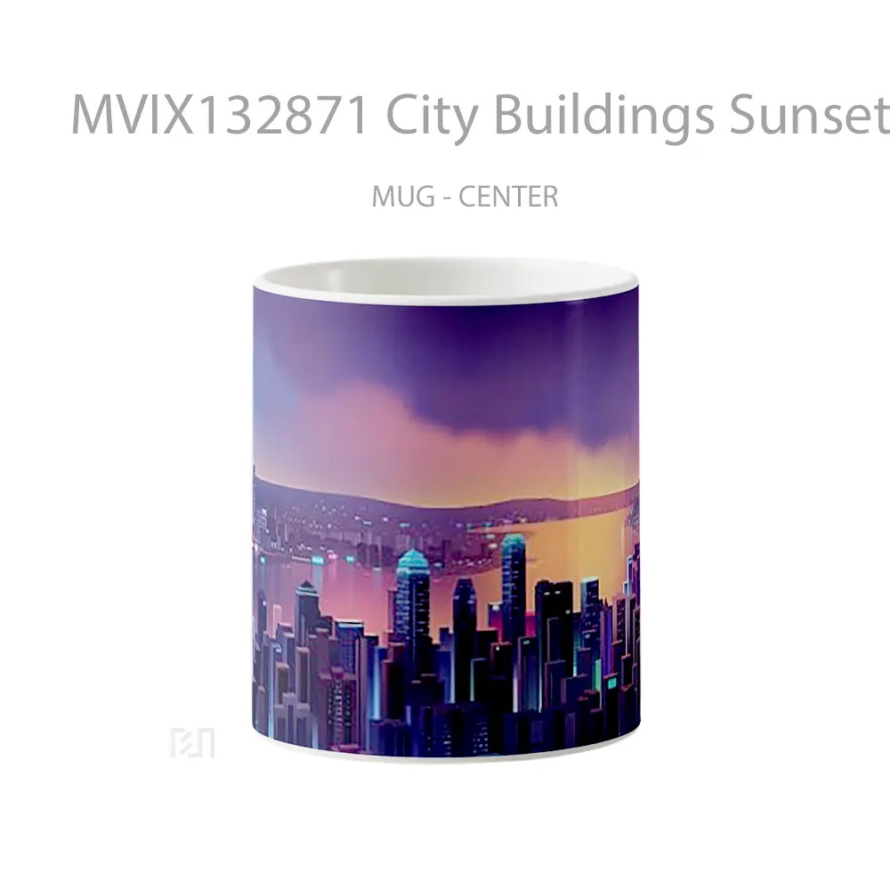 Mug City Buildings Sunset Neon Gelas Pemandangan Alam