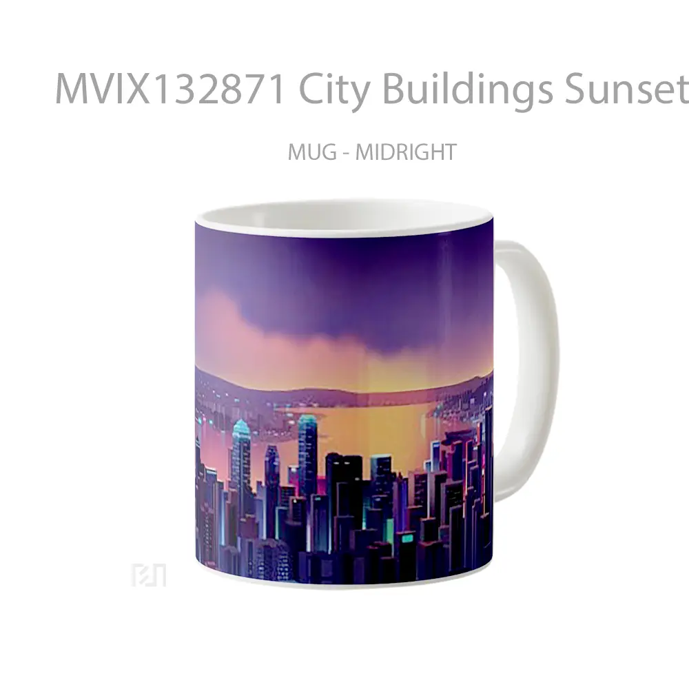 Mug City Buildings Sunset Neon Gelas Pemandangan Alam - All-side / Desain