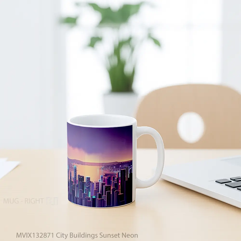 Mug City Buildings Sunset Neon Gelas Pemandangan Alam - All-side / Desain