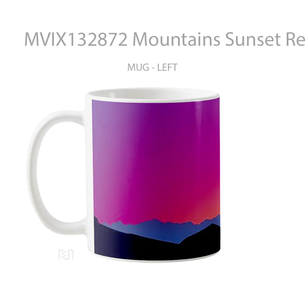 Mug Mountains Sunset Red Pink Minimalist Gelas Pemandangan Alam - All-side / Desain