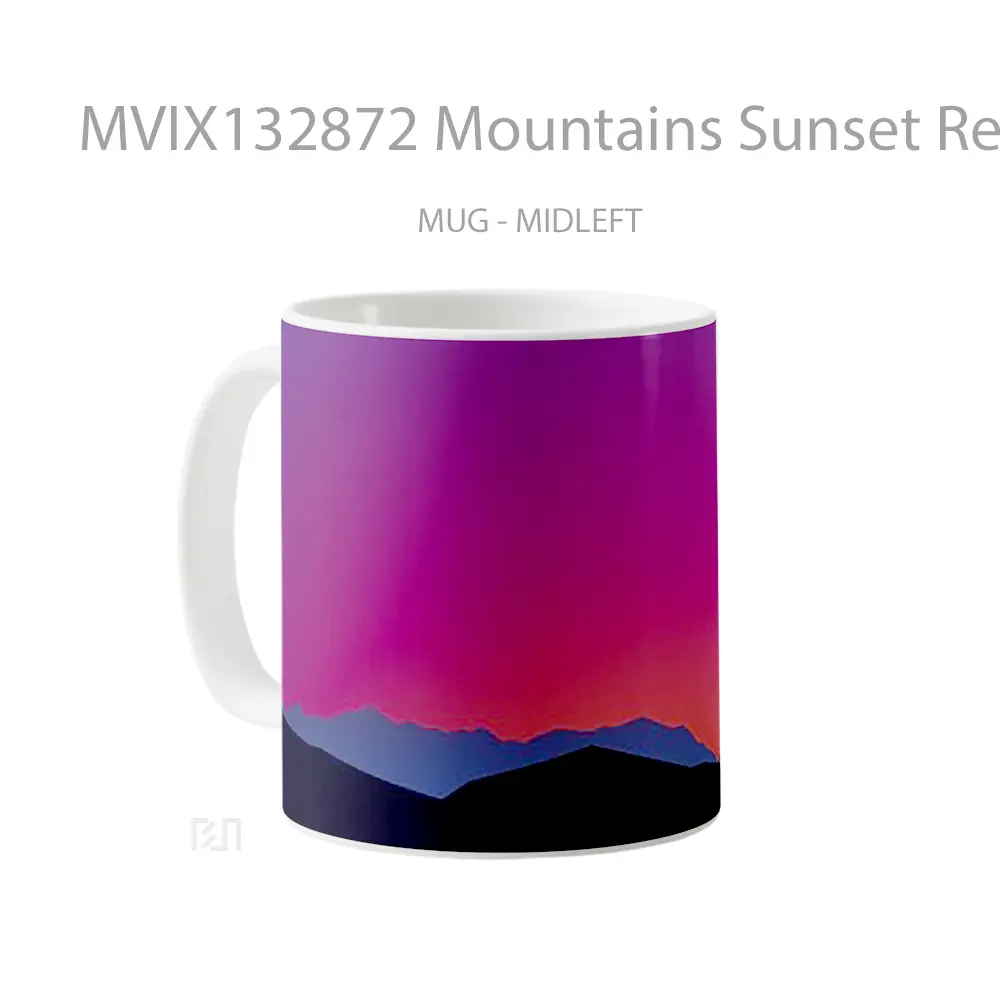 Mug Mountains Sunset Red Pink Minimalist Gelas Pemandangan Alam - All-side / Desain