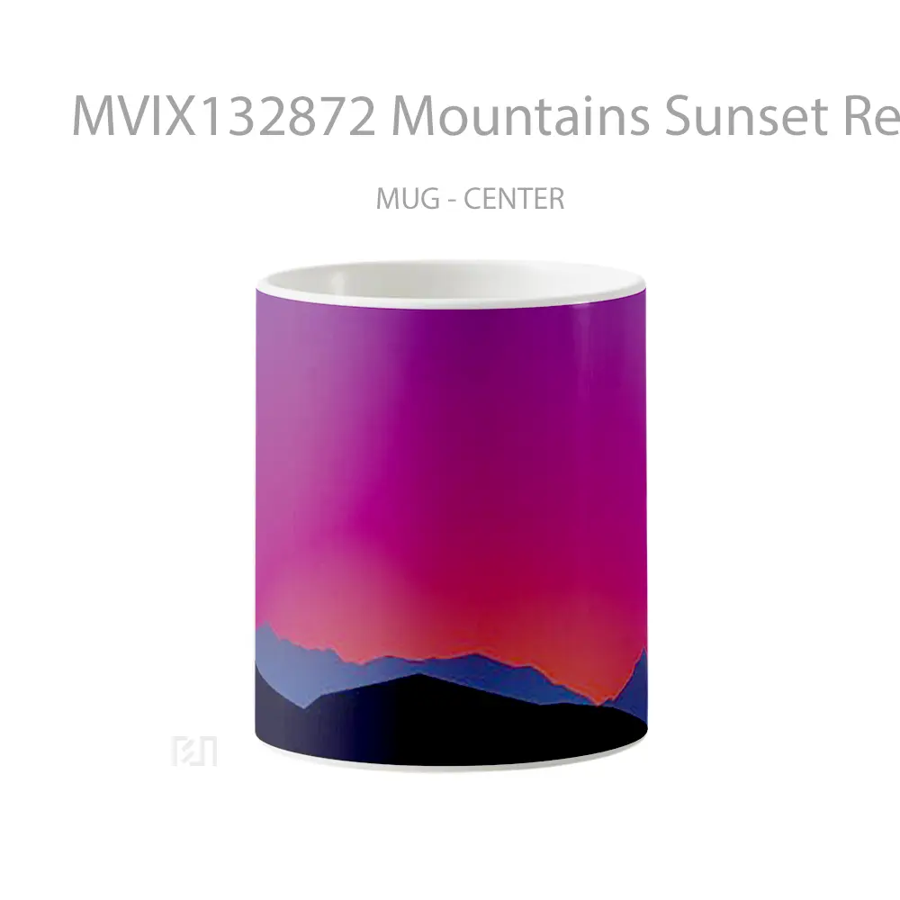 Mug Mountains Sunset Red Pink Minimalist Gelas Pemandangan Alam