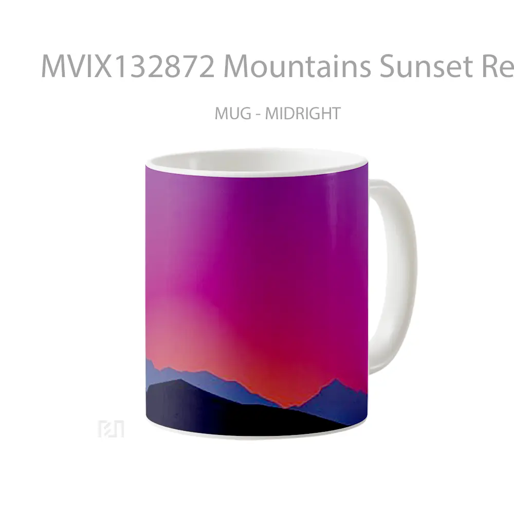 Mug Mountains Sunset Red Pink Minimalist Gelas Pemandangan Alam - All-side / Desain