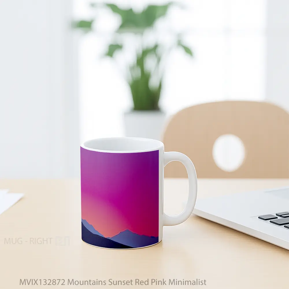 Mug Mountains Sunset Red Pink Minimalist Gelas Pemandangan Alam - All-side / Desain