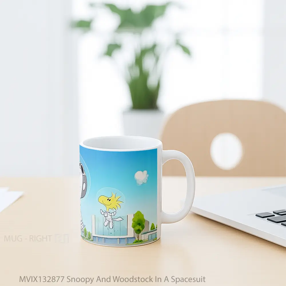 Mug Snoopy And Woodstock In A Spacesuit Gelas Keramik Unik - All-side / Desain