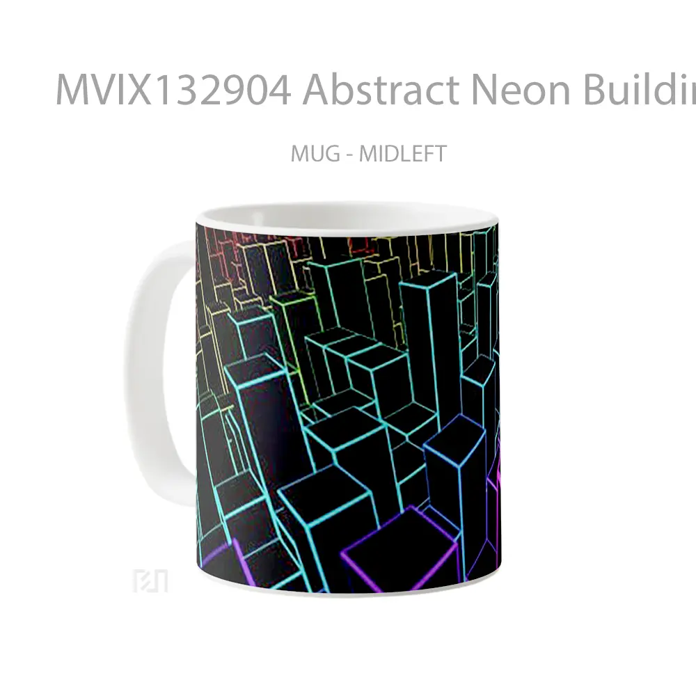 Mug Abstract Neon Buildings Gelas Seni Modern - All-side / Desain
