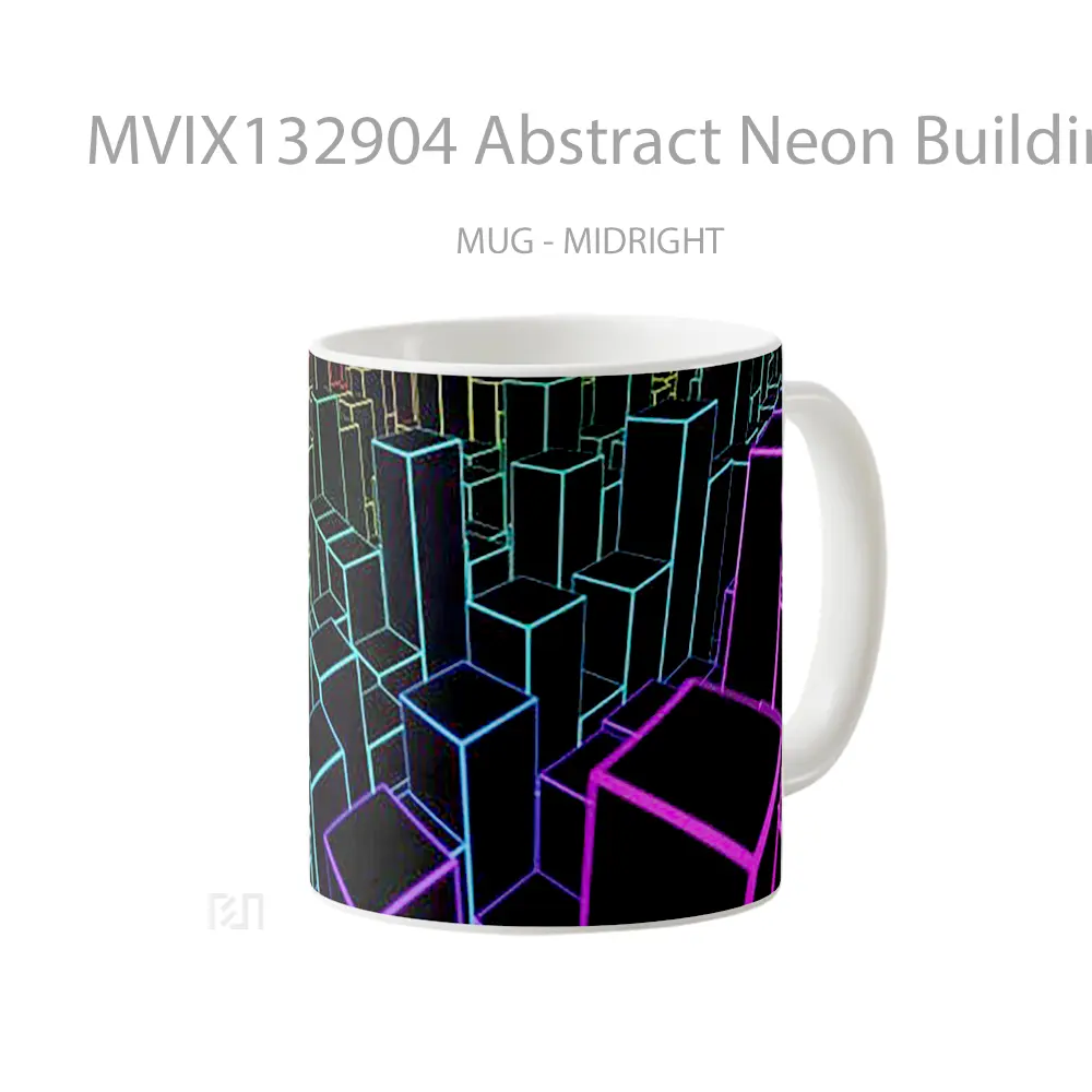 Mug Abstract Neon Buildings Gelas Seni Modern - All-side / Desain