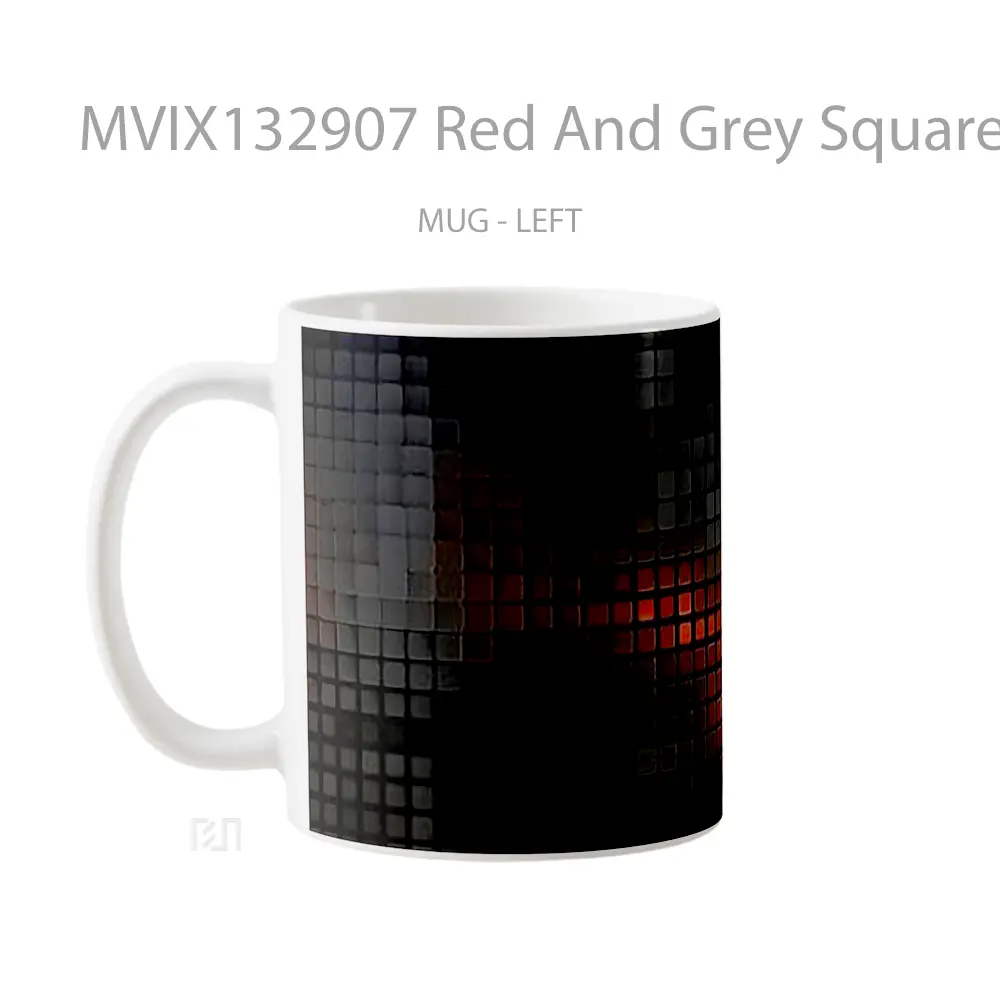 Mug Red And Grey Squares Pattern Gelas Seni Modern - All-side / Desain