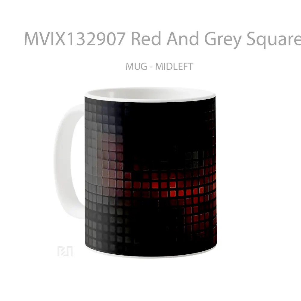 Mug Red And Grey Squares Pattern Gelas Seni Modern - All-side / Desain