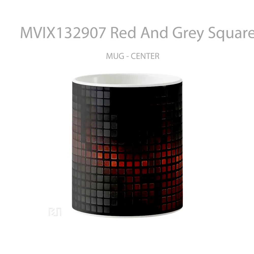 Mug Red And Grey Squares Pattern Gelas Seni Modern