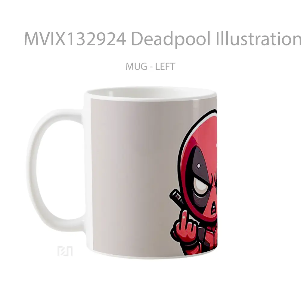 Mug Deadpool Illustration Raising Middle Fingers Gelas Superhero - All-side / Desain