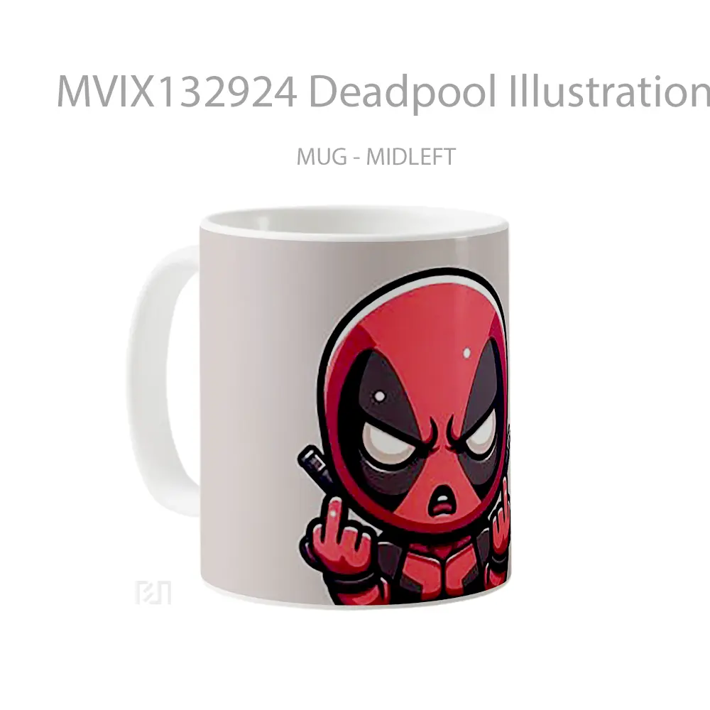 Mug Deadpool Illustration Raising Middle Fingers Gelas Superhero - All-side / Desain