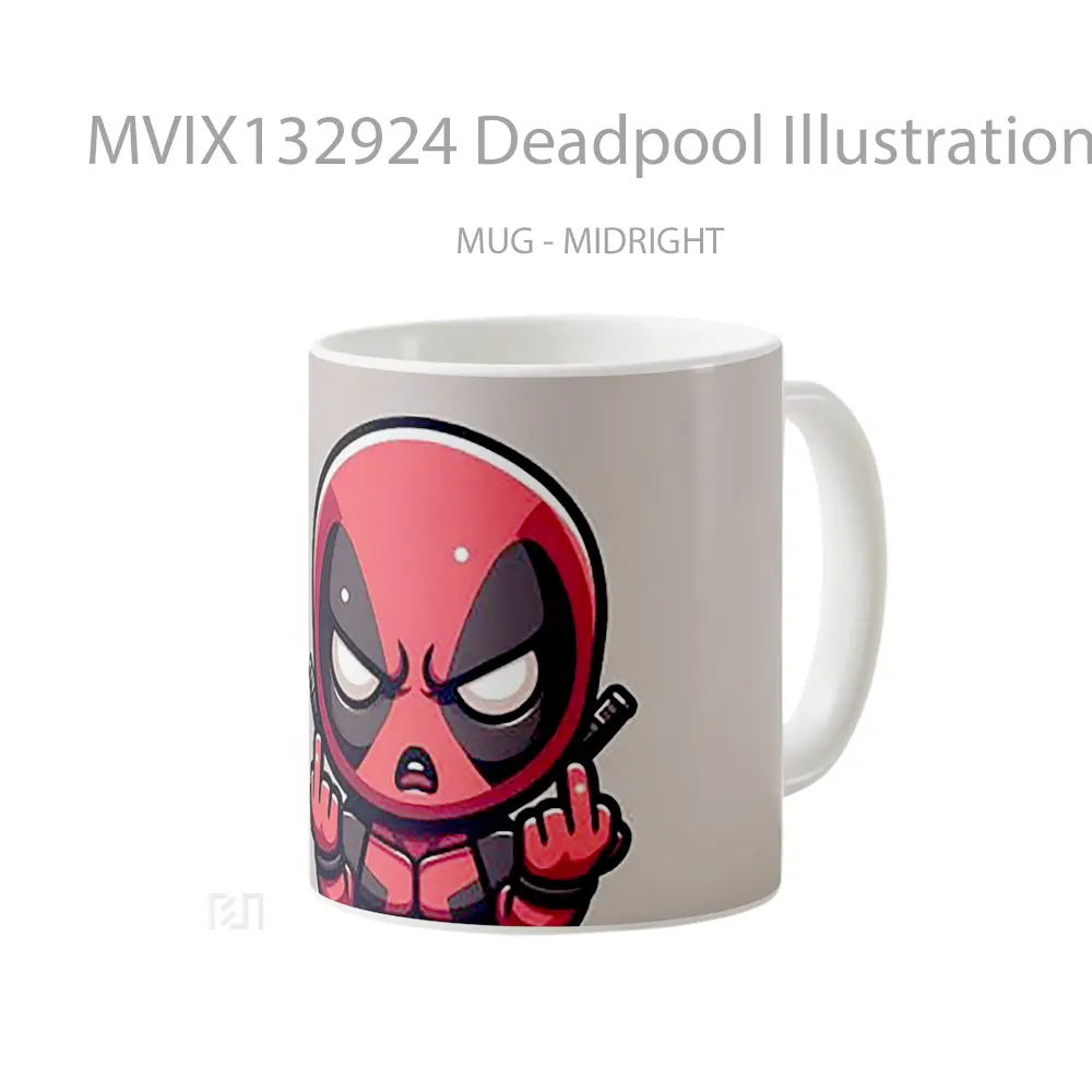 Mug Deadpool Illustration Raising Middle Fingers Gelas Superhero - All-side / Desain