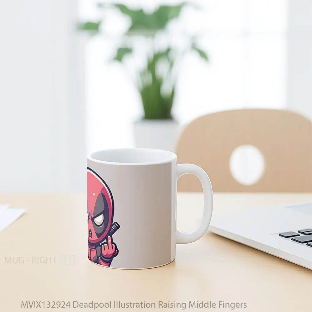 Mug Deadpool Illustration Raising Middle Fingers Gelas Superhero - All-side / Desain