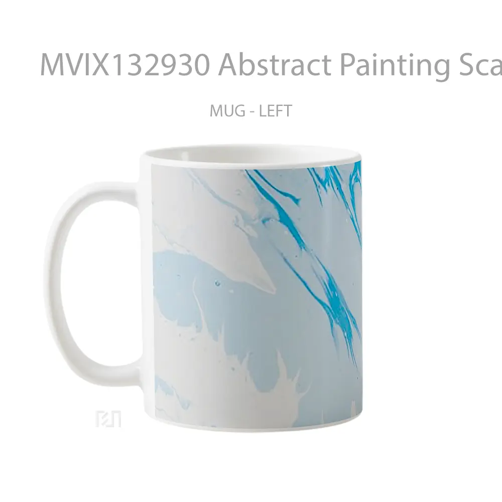 Mug Abstract Painting Scattered Blue And White Gelas Seni Modern - All-side / Desain