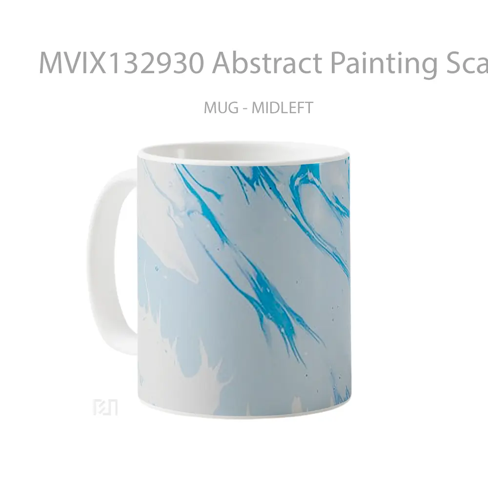 Mug Abstract Painting Scattered Blue And White Gelas Seni Modern - All-side / Desain
