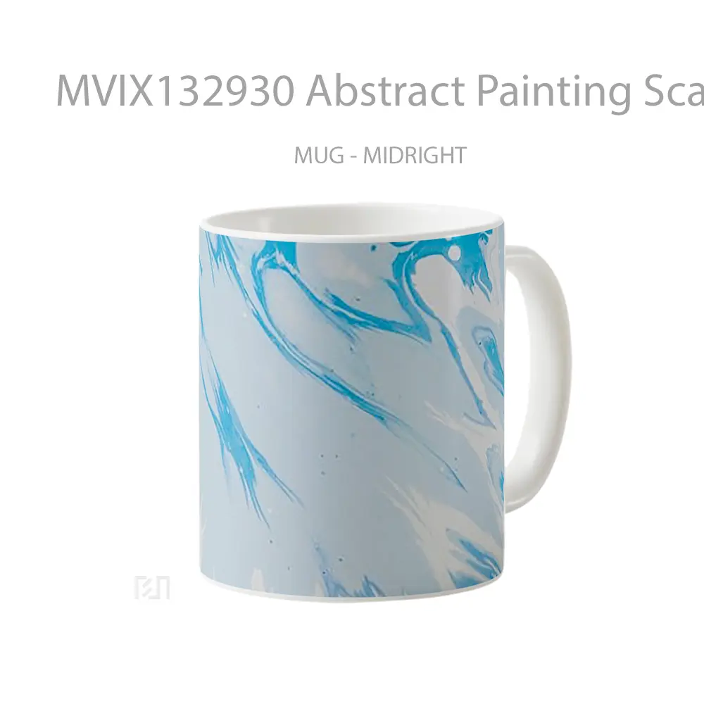 Mug Abstract Painting Scattered Blue And White Gelas Seni Modern - All-side / Desain