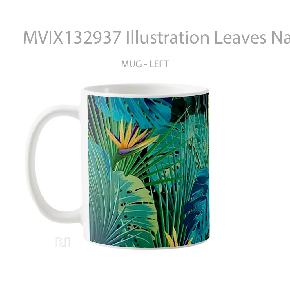 Mug Illustration Leaves Nature Gelas Pemandangan Alam - All-side / Desain
