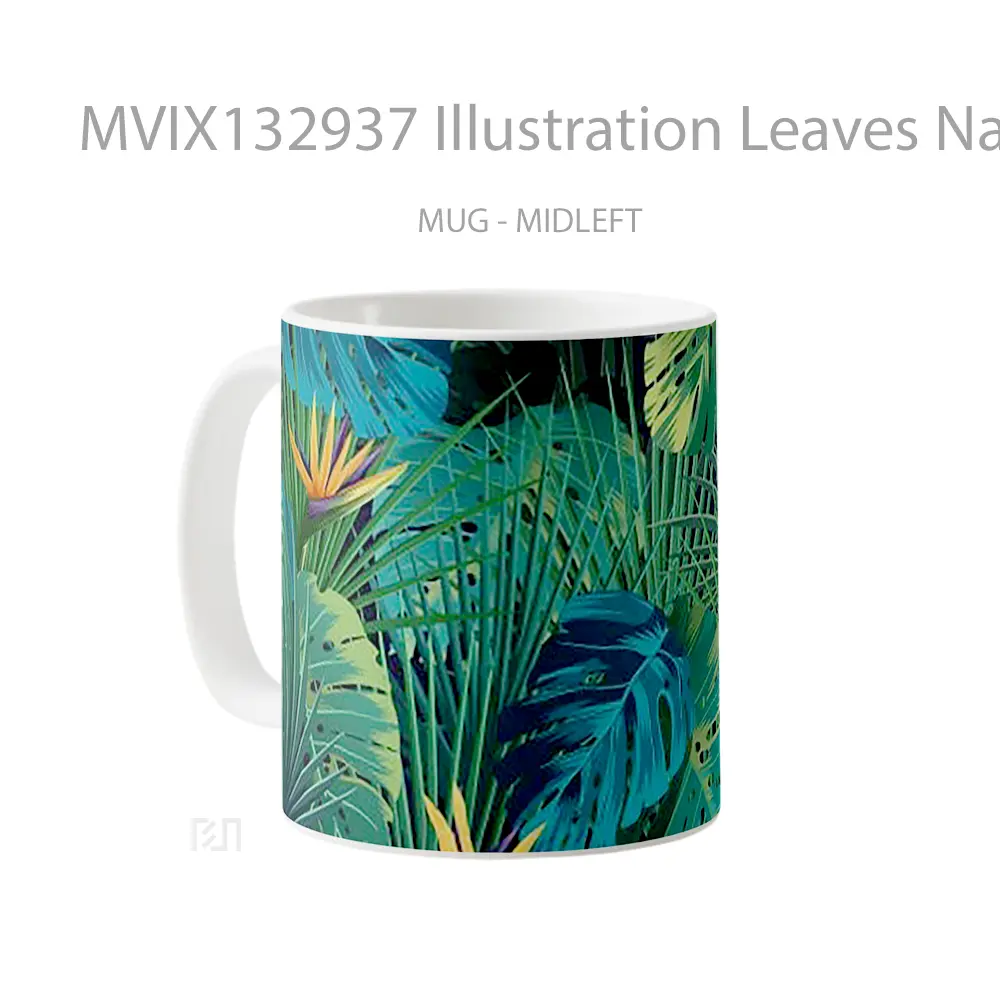 Mug Illustration Leaves Nature Gelas Pemandangan Alam - All-side / Desain