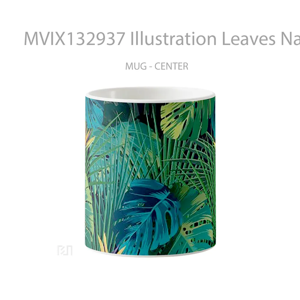 Mug Illustration Leaves Nature Gelas Pemandangan Alam