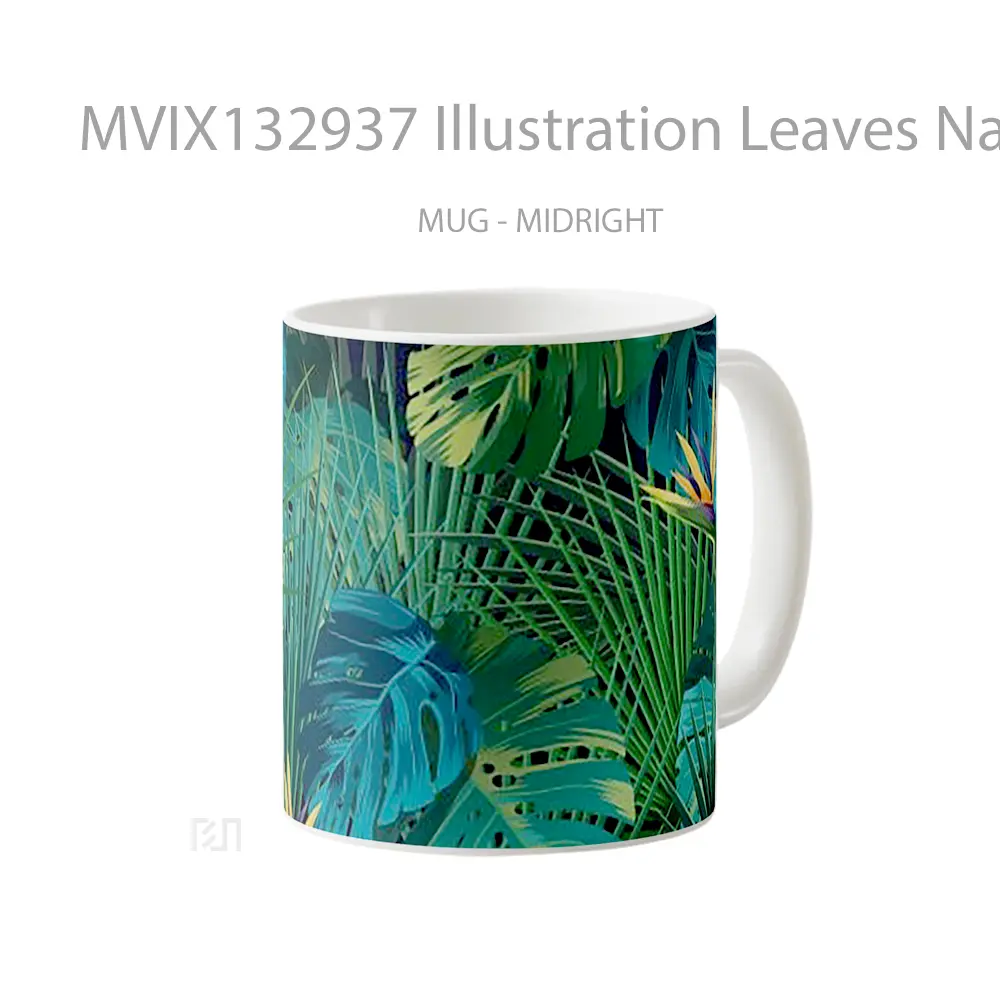 Mug Illustration Leaves Nature Gelas Pemandangan Alam - All-side / Desain