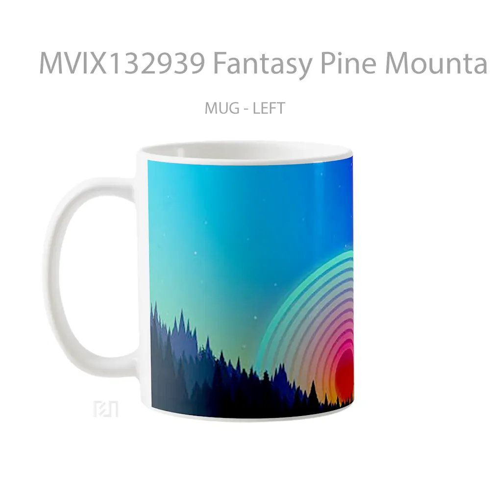 Mug Fantasy Pine Mountain Background Colored Circles Gelas Pemandangan Alam - All-side / Desain