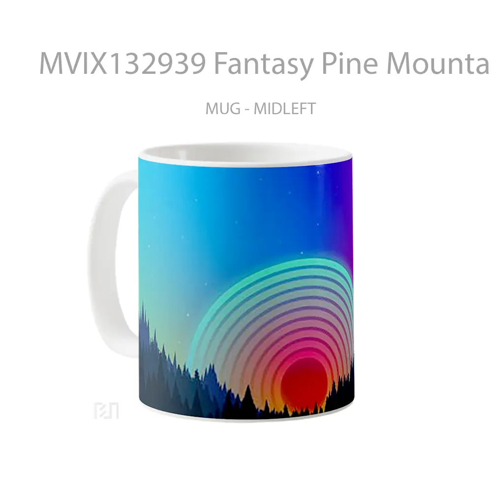 Mug Fantasy Pine Mountain Background Colored Circles Gelas Pemandangan Alam - All-side / Desain