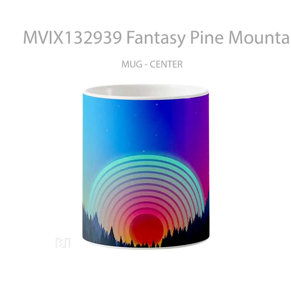 Mug Fantasy Pine Mountain Background Colored Circles Gelas Pemandangan Alam