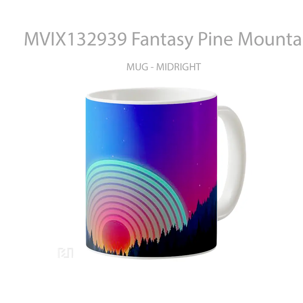 Mug Fantasy Pine Mountain Background Colored Circles Gelas Pemandangan Alam - All-side / Desain