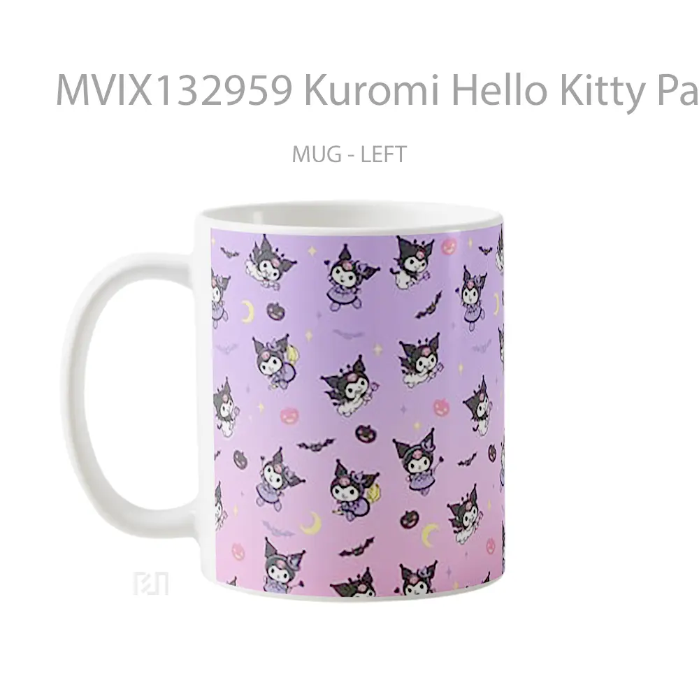 Mug Kuromi Hello Kitty Pattern Design Gelas Seni Modern - All-side / Desain