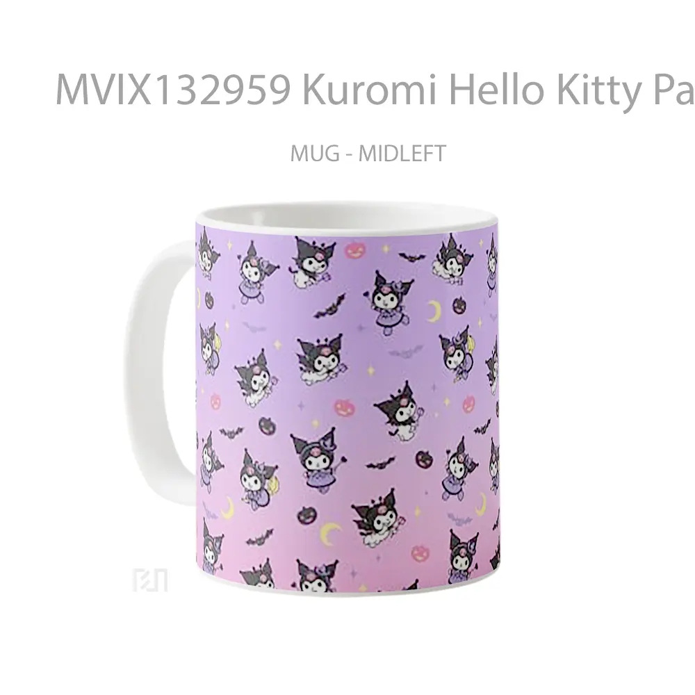 Mug Kuromi Hello Kitty Pattern Design Gelas Seni Modern - All-side / Desain