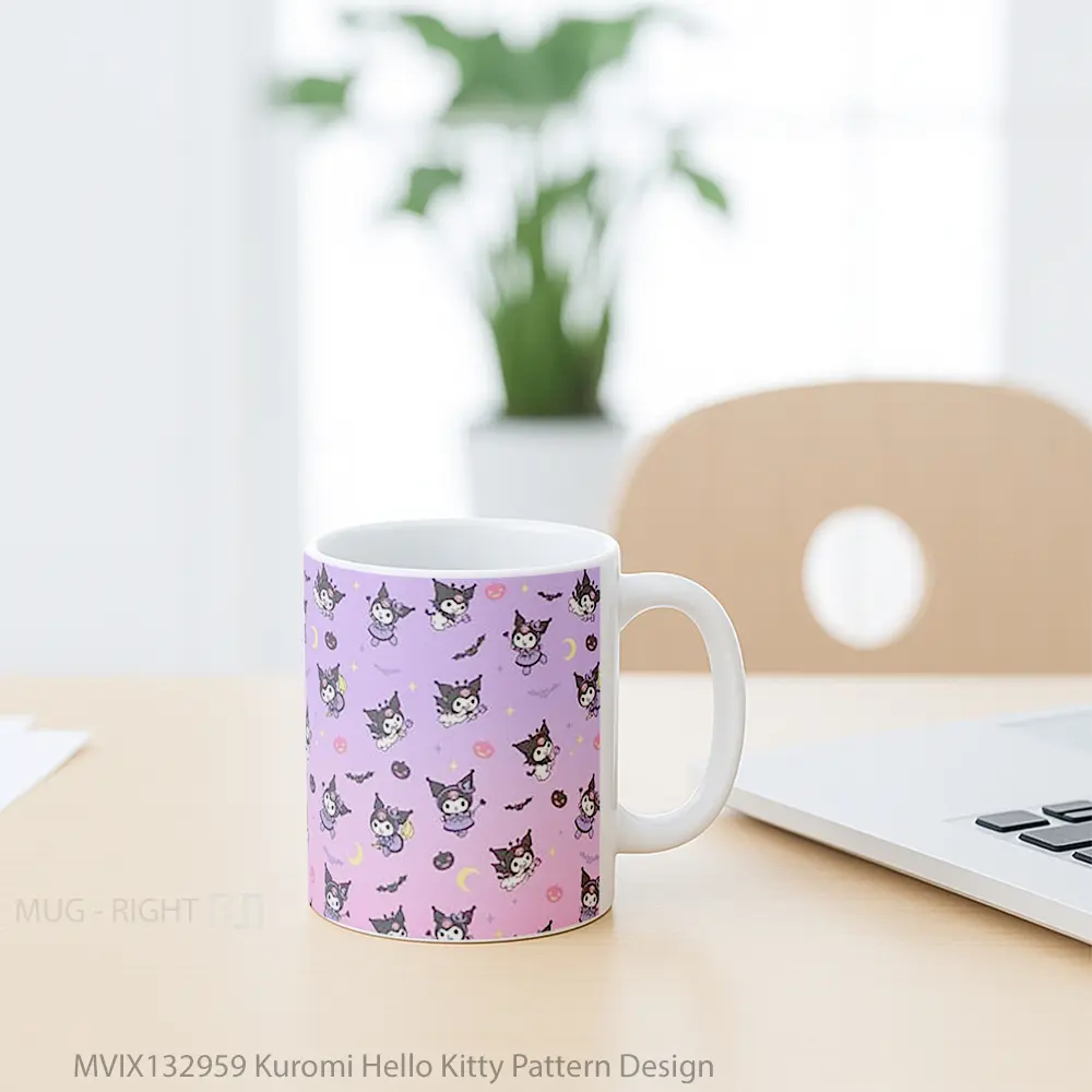 Mug Kuromi Hello Kitty Pattern Design Gelas Seni Modern - All-side / Desain